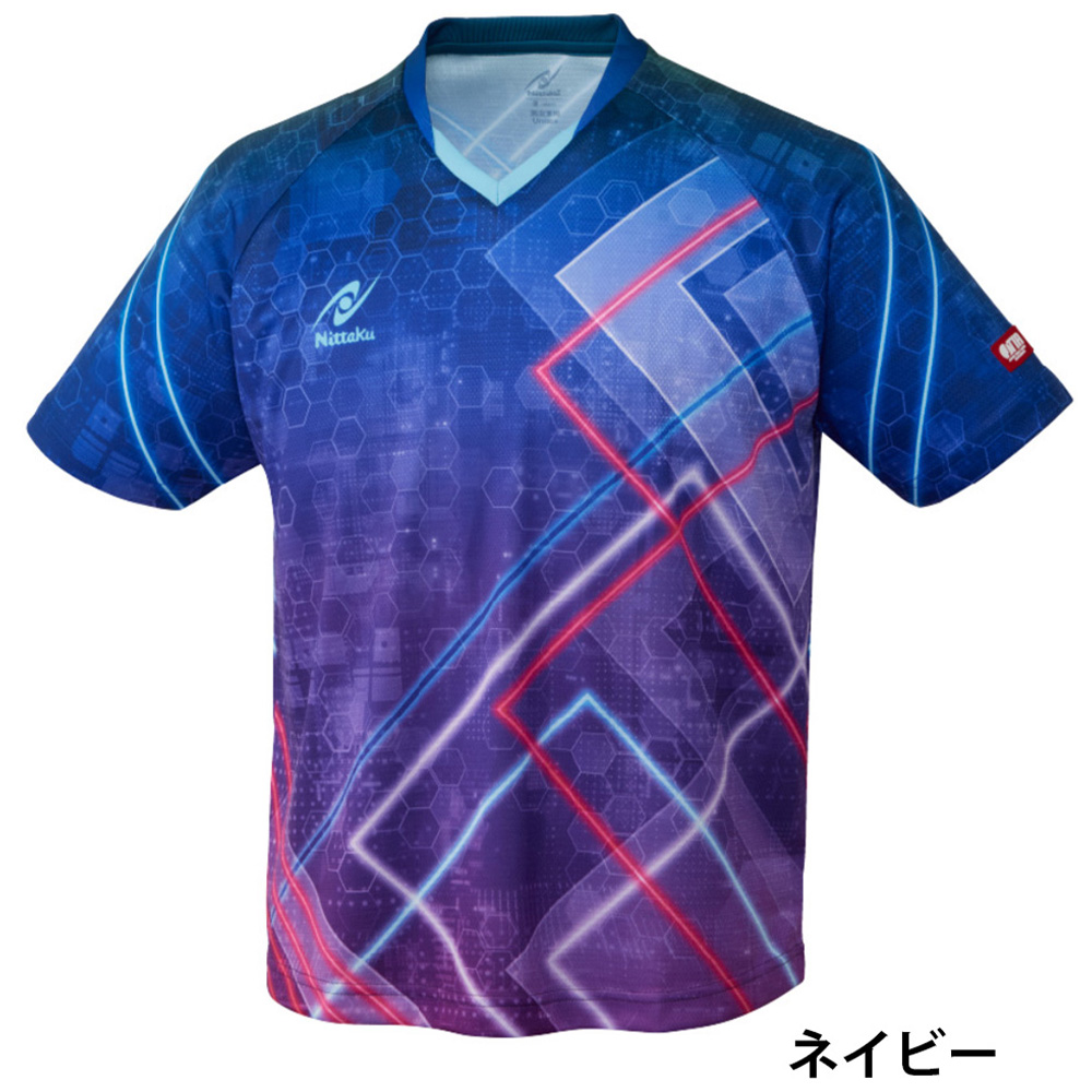 日本卓球 ブライトネオン シャツ（ネイビー） サイズ SS Nittaku Nittaku]ブライトネオンシャツ ミングルスオンラインショップ
