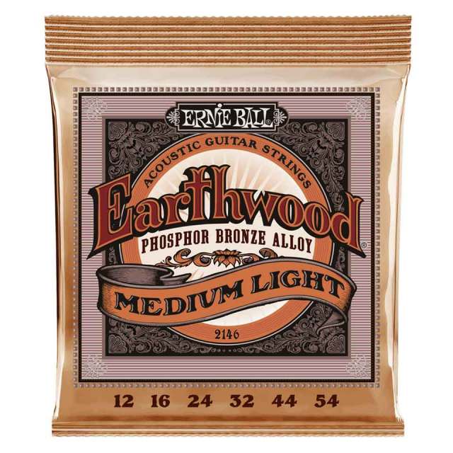 ERNIE BALL/2146 MEDIUM LIGHT EARTHWOOD PHOSPHOR BRONZE ACOUSTIC GUITAR STRINGS 12-54