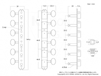 Kluson/6 per plate / PB / Nickel 12 st LR【お取り寄せ商品】