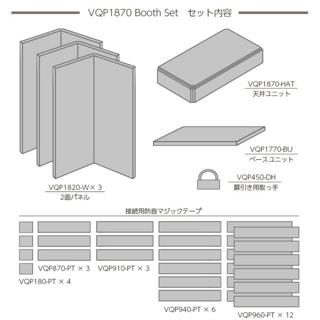 VERY-Q/VQP1870 Boothset【簡易防音室セット】【グレー】