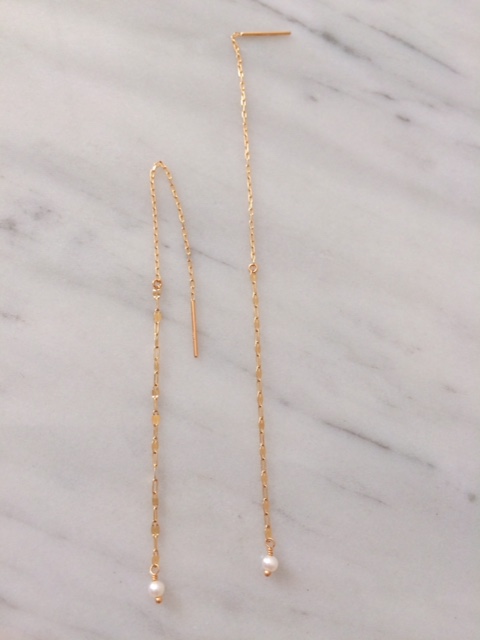 K10 ゴールド ミニ淡水パールのロングピアス 778161-330