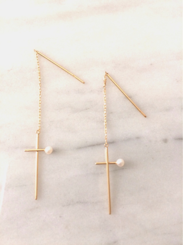 K10 チェーン＆クロス淡水パールピアス