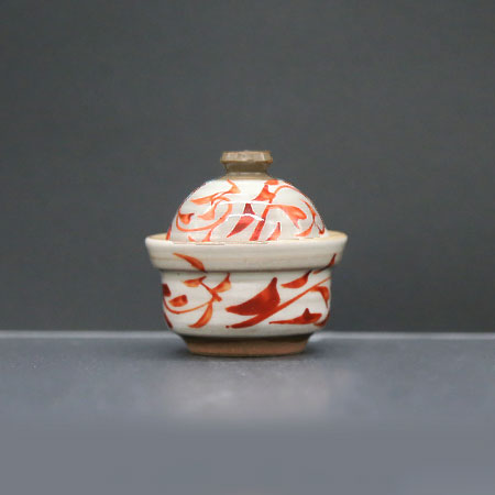 清水焼薬味入 鈴赤唐草