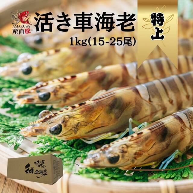 特上活き車海老1kg(15-25匹) 大きいサイズ 活き車海老 簡易包装 ダンボール