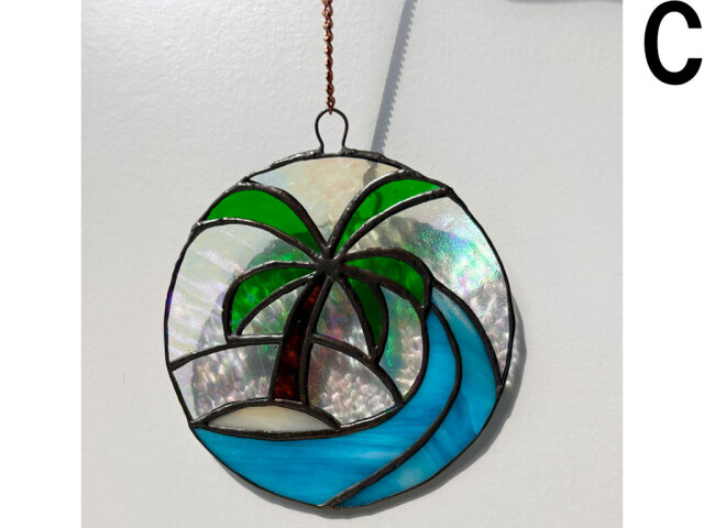 ステンドグラス4Kキャップセット 直径約114mm　未使用 パームツリーのサンキャッチャー］ステンドグラス制作キット（ガラス＋