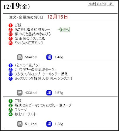 健康倶楽部プレミアム12月19日のメニュー