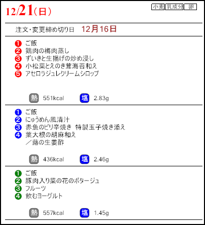 健康倶楽部プレミアム12月21日のメニュー