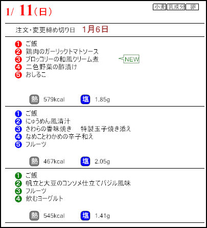 健康倶楽部プレミアム１月11日のメニュー