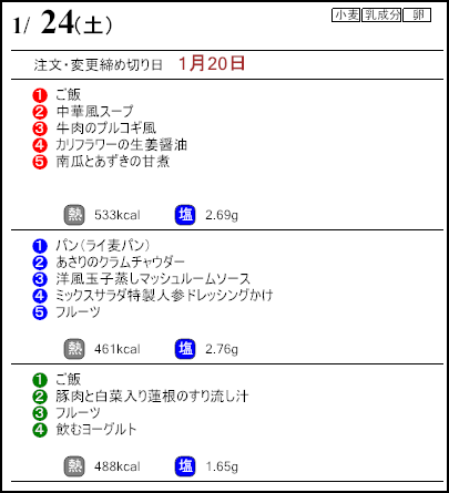 健康倶楽部プレミアム１月24日のメニュー