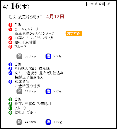 健康倶楽部プレミアム4月16日のメニュー