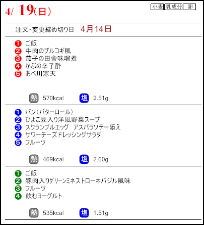 健康倶楽部プレミアム4月19日のメニュー