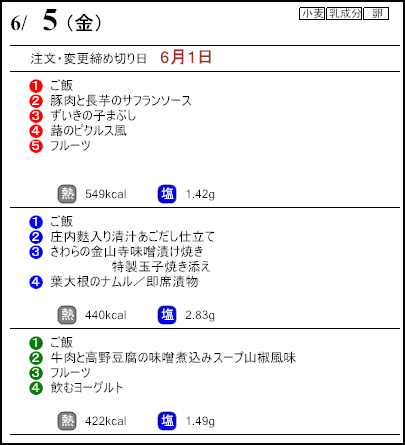 健康倶楽部プレミアム6月5日のメニュー