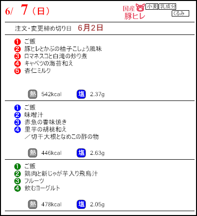 健康倶楽部プレミアム6月7日のメニュー