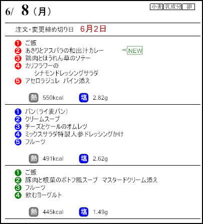 健康倶楽部プレミアム6月8日のメニュー