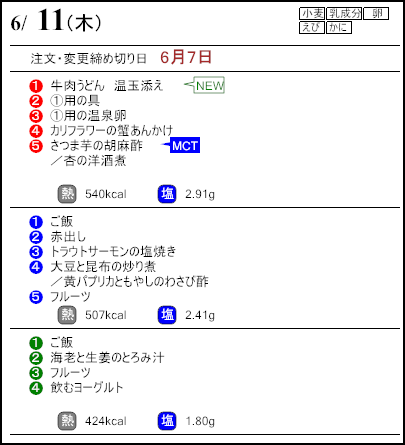 健康倶楽部プレミアム6月11日のメニュー