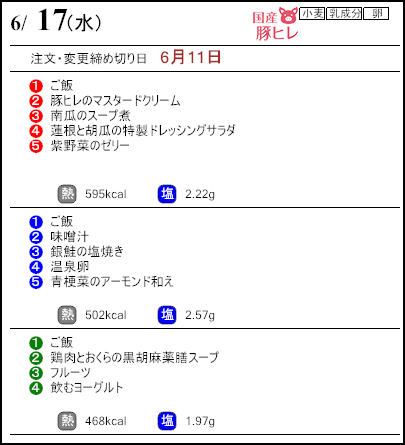 健康倶楽部プレミアム6月17日のメニュー