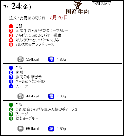 健康倶楽部プレミアム7月24日のメニュー