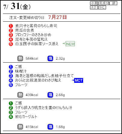 健康倶楽部プレミアム7月31日のメニュー
