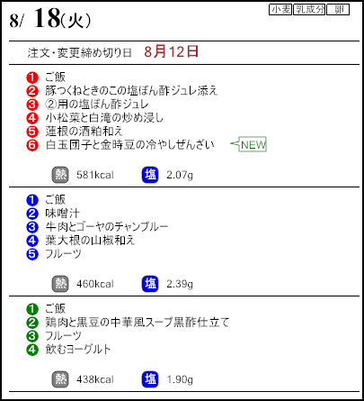 健康倶楽部プレミアム8月18日のメニュー