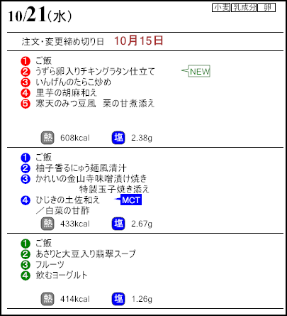 健康倶楽部プレミアム10月21日のメニュー