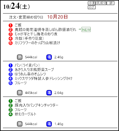 健康倶楽部プレミアム10月24日のメニュー