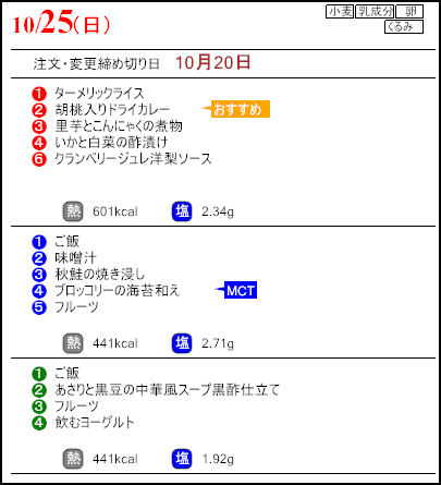 健康倶楽部プレミアム10月25日のメニュー