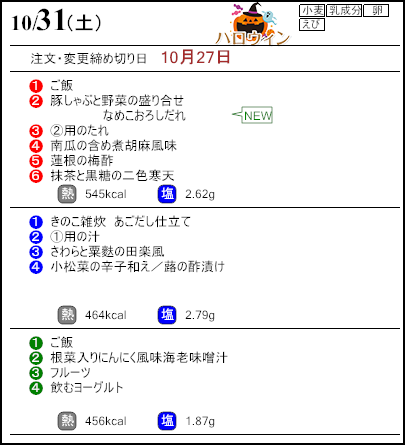 健康倶楽部プレミアム10月31日のメニュー