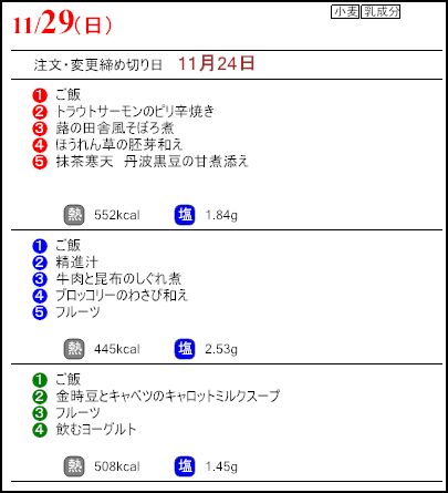 健康倶楽部プレミアム11月29日のメニュー