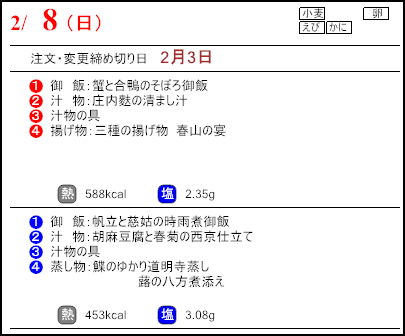 食彩倶楽部　２月8日のメニュー