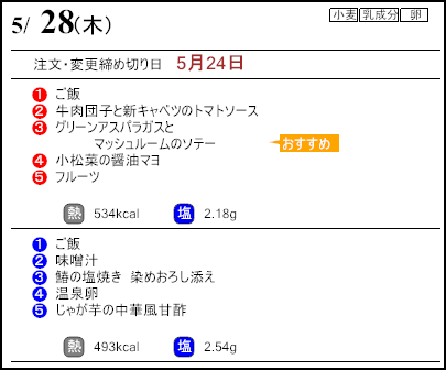健康倶楽部スタンダード5月28日のメニュー