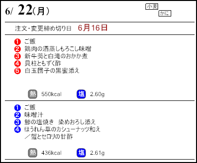 健康倶楽部スタンダード6月22日のメニュー