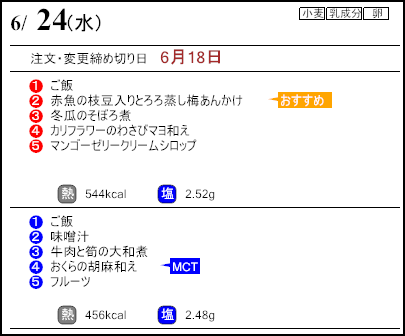 健康倶楽部スタンダード6月24日のメニュー