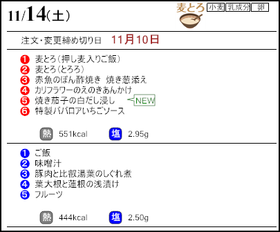 健康倶楽部スタンダード11月14日のメニュー
