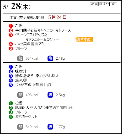 健康倶楽部プレミアム5月28日のメニュー