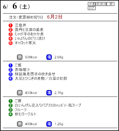 健康倶楽部プレミアム6月6日のメニュー