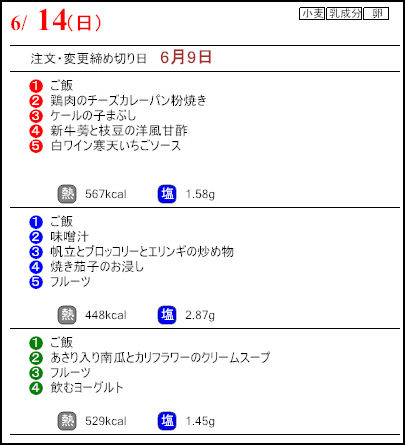 健康倶楽部プレミアム6月14日のメニュー