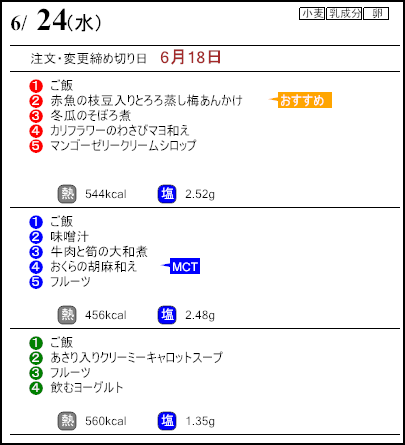 健康倶楽部プレミアム6月24日のメニュー
