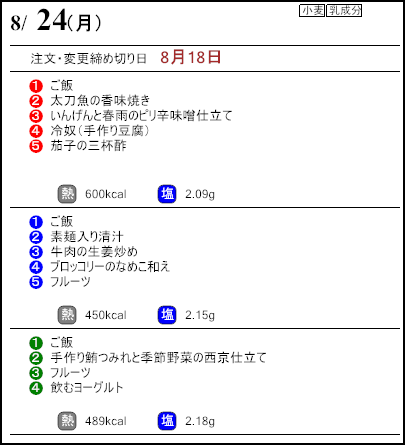 健康倶楽部プレミアム8月24日のメニュー