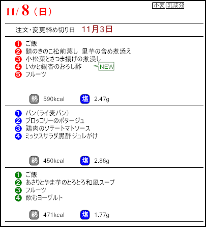 健康倶楽部プレミアム11月8日のメニュー
