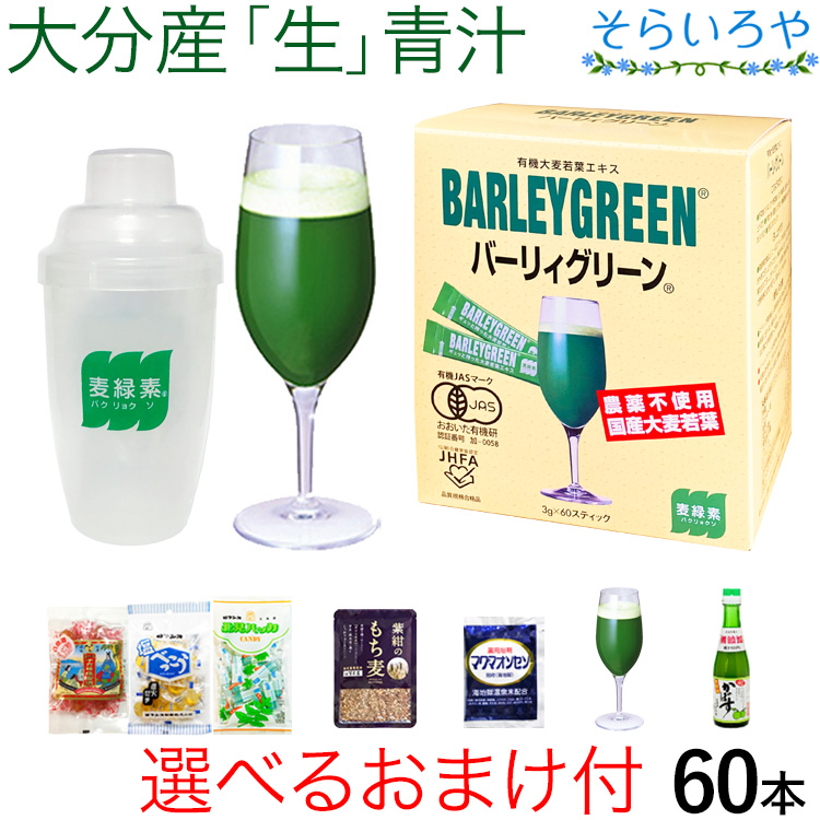 バーリィグリーン 60本 シェイカー&おまけ付 大分産の大麦若葉の生青汁 バーリーグリーン