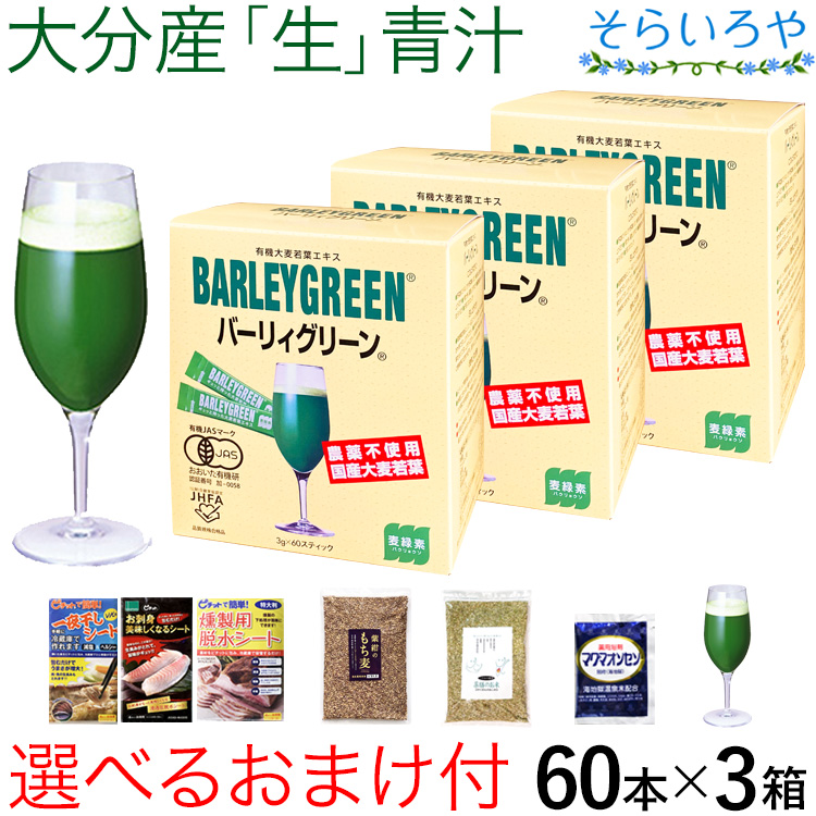 大麦若葉 青汁 バーリィグリーン 選べるおまけ付 60本×3箱セット