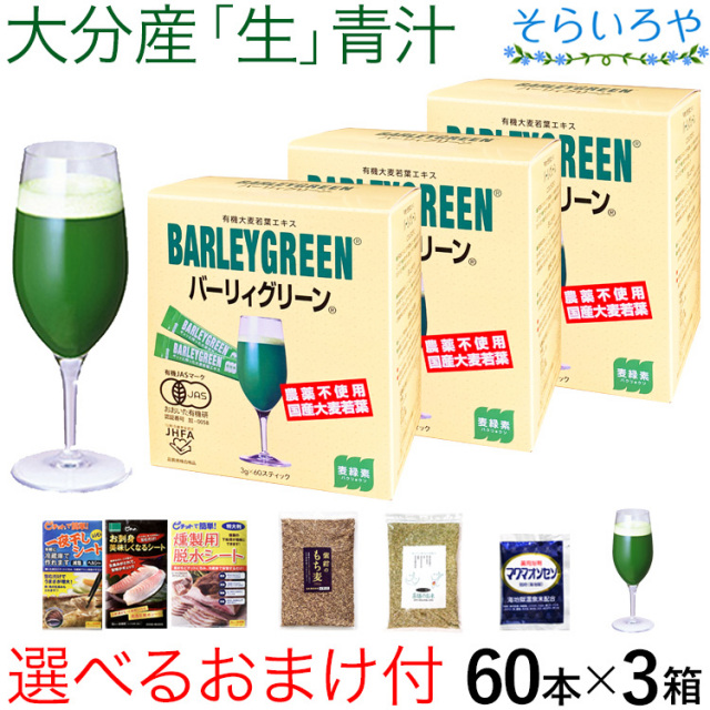 大麦若葉 青汁 バーリィグリーン 選べるおまけ付 60本×3箱セット