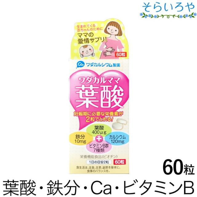 ワダカルママ葉酸 60粒 ワダカルシウム製薬 葉酸 カルシウム 鉄分 ビタミンB群