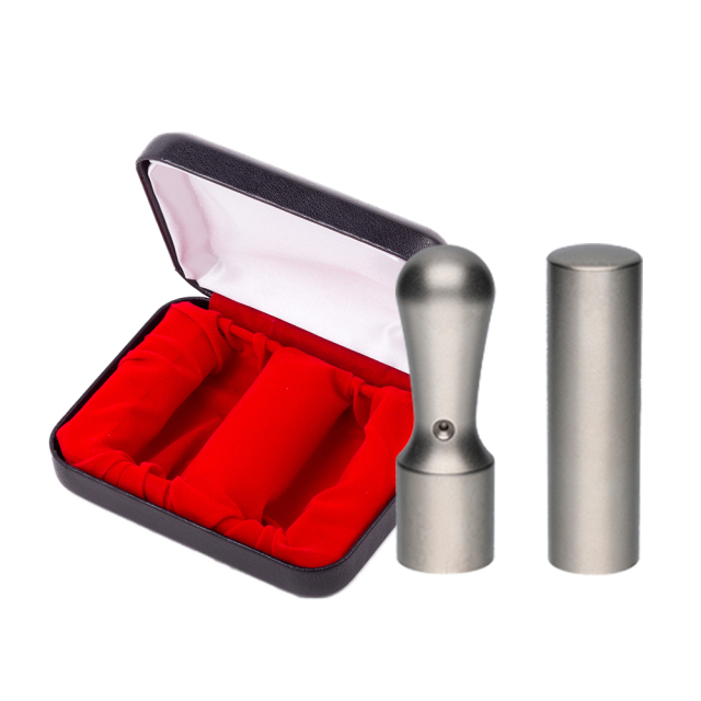 法人印 2本セット ブラストチタン 実印 天丸 18mm 銀行印 丸棒 16.5mm 印鑑ケース付き