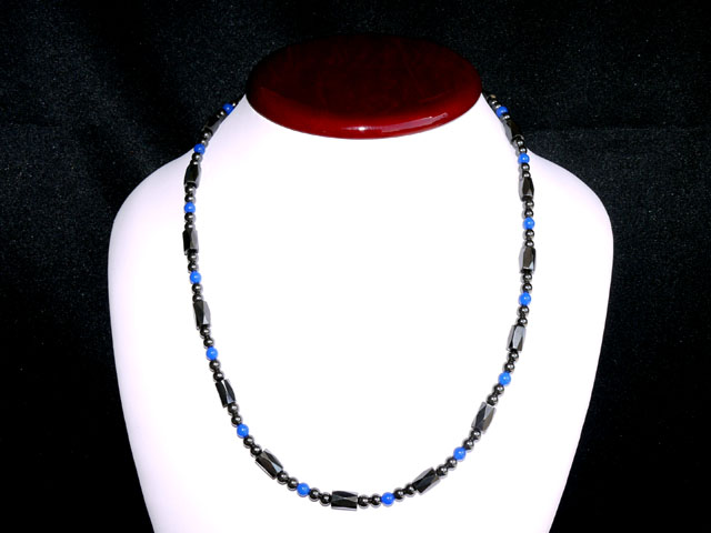 磁気入りヘマタイト＆ブルー瑪瑙ネックレス　50センチ