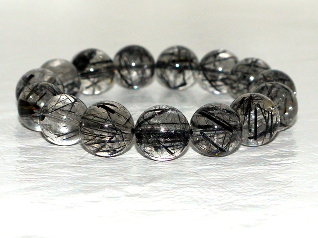 ブラックルチルブレスレット　14ミリ粒  約20ｃｍ