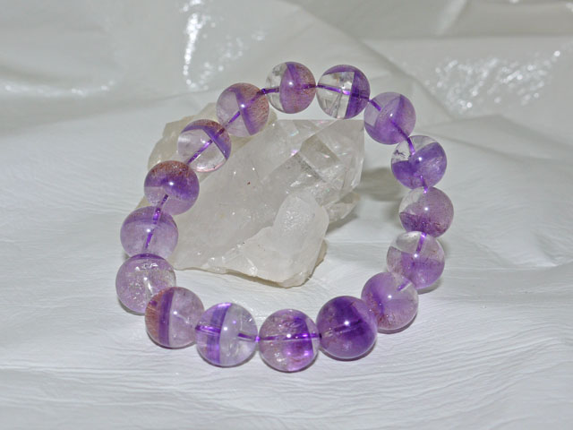 ファントムアメジスト 13ミリ玉ブレスレット 内径18ｃｍ