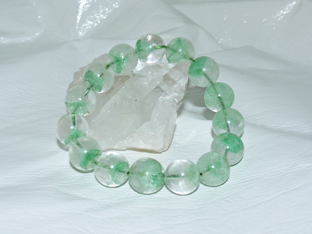 グリーンファントム水晶 15ミリ玉ブレスレット 内径19ｃｍ