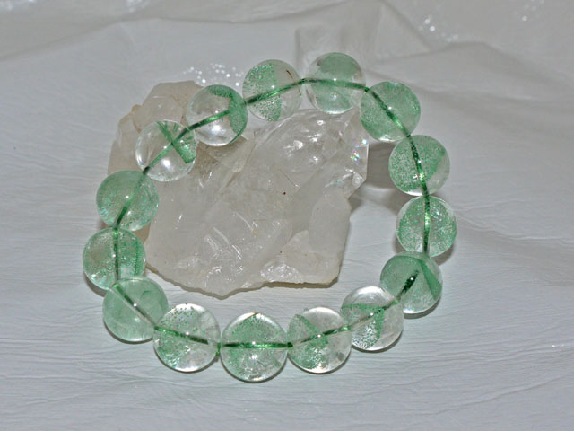 グリーンファントム水晶 15ミリ玉ブレスレット 内径19ｃｍ