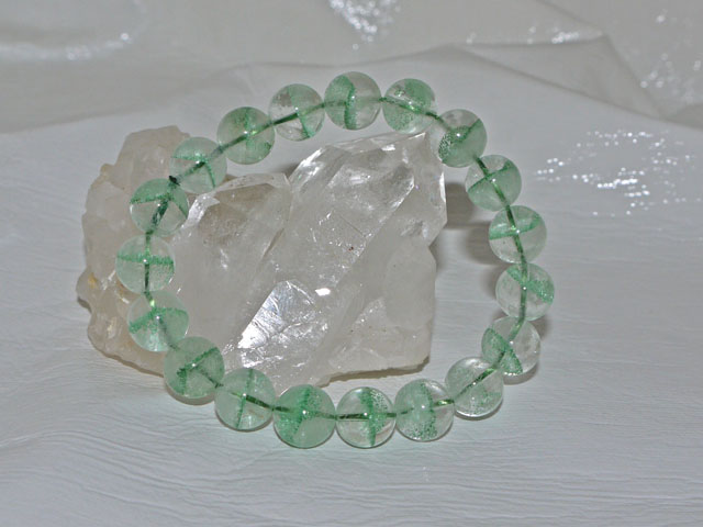 グリーンファントム水晶 10ミリ玉ブレスレット 内径17ｃｍ